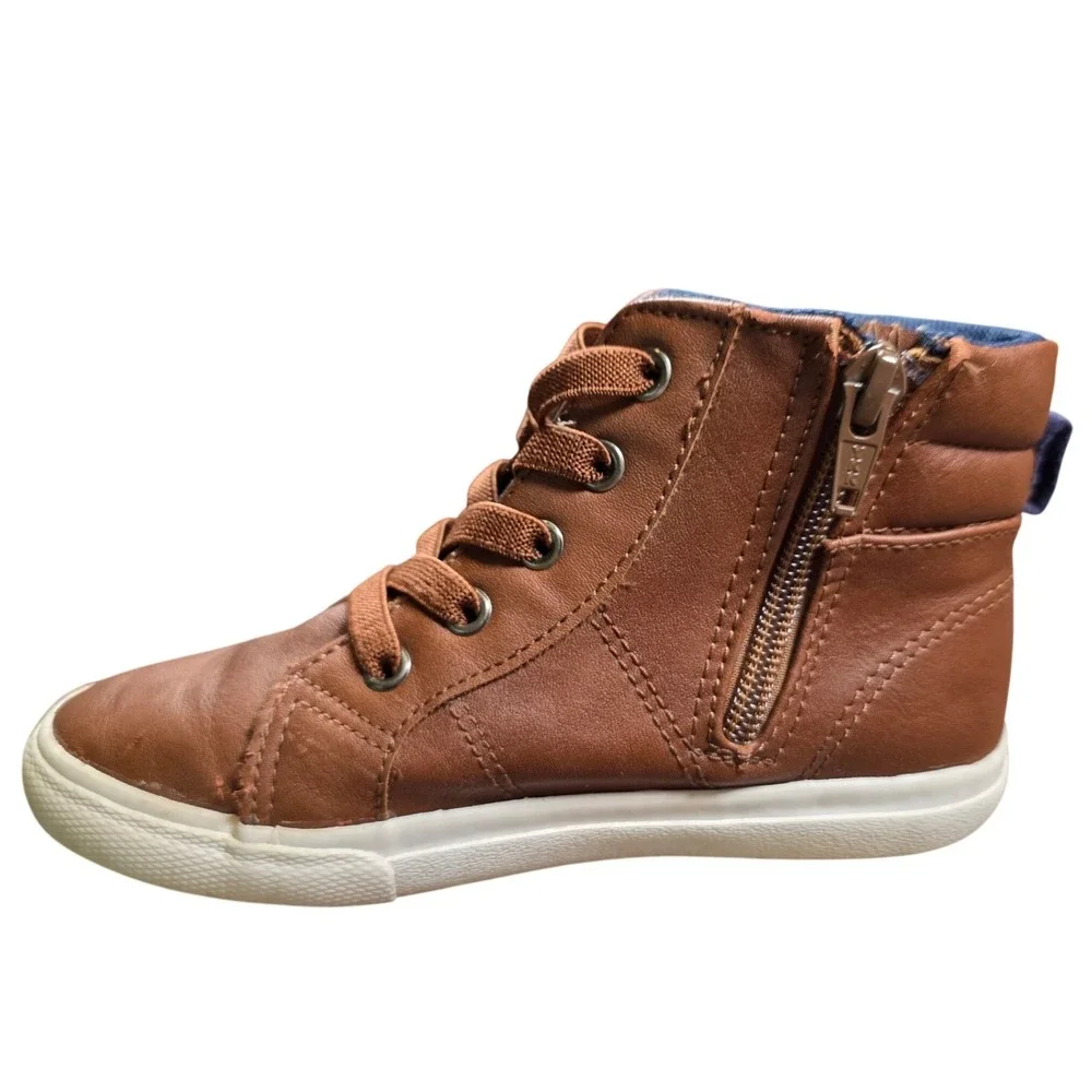 Cat & Jack Rylan Chukka Boots Brown Faux Leather High Top Sneakers Side Zip 11